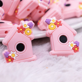 Pink Birdhouse Silicone Focal Bead Accessory