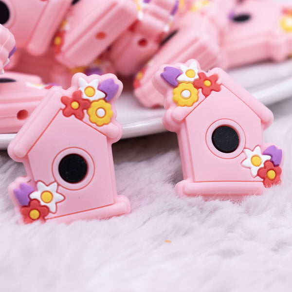 front view of Pink Birdhouse Silicone Focal Bead Accessory
