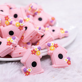 Pink Birdhouse Silicone Focal Bead Accessory