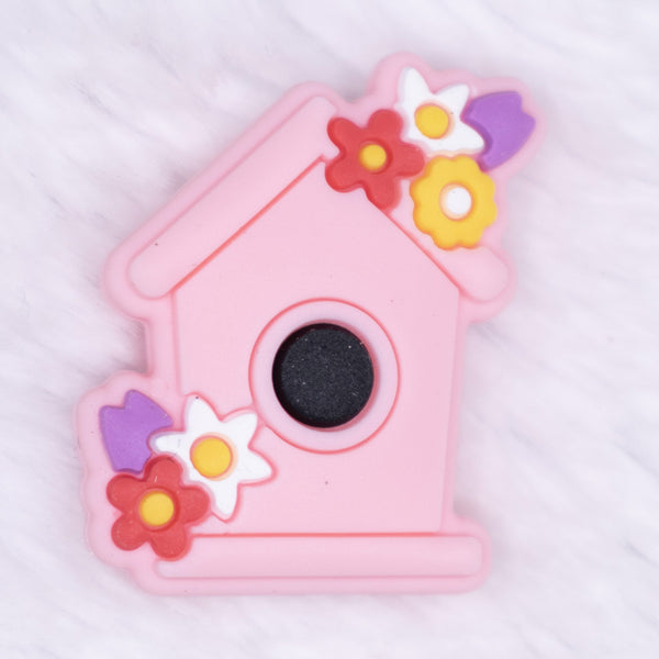 Macro view of Pink Birdhouse Silicone Focal Bead Accessory