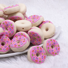 Donut with Pink Icing and Sprinkles Silicone Focal Bead Accessory - 28mm