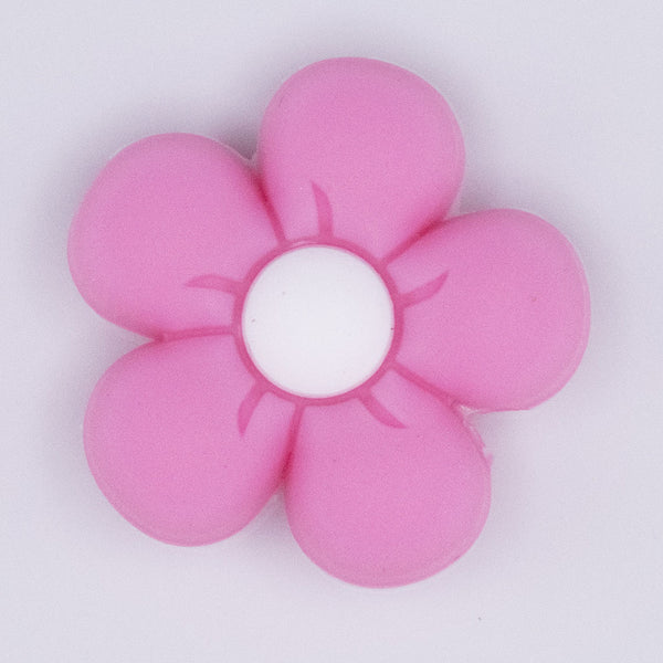 close up view of Pink Flower Silicone Focal Bead Accessory - 26mm x 26mm