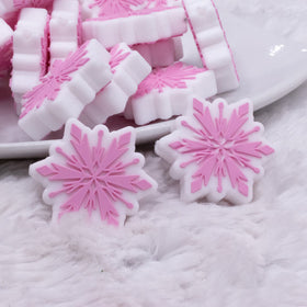 Pink Snowflake Silicone Focal Bead Accessory - 28mm x 28mm