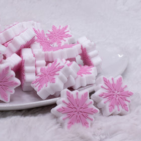 Pink Snowflake Silicone Focal Bead Accessory - 28mm x 28mm