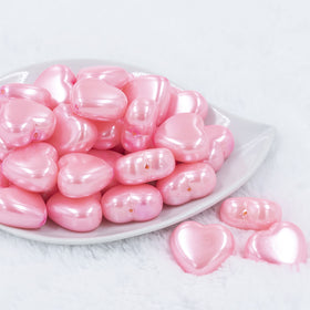 27mm Pink Pearl Heart Acrylic Bubblegum Beads