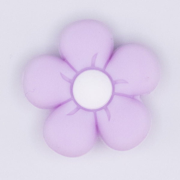 close up view of Purple Flower Silicone Focal Bead Accessory - 26mm x 26mm