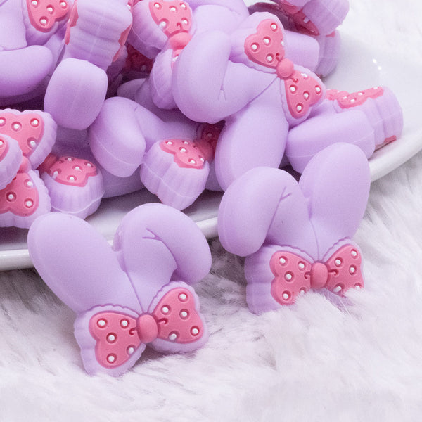 macro view of Purple Bunny Ears Silicone Focal Bead Accessory - 26mm x 26mm