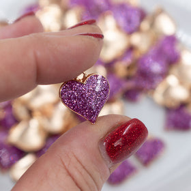 Purple Glitter Enamel Heart Charm 15mm