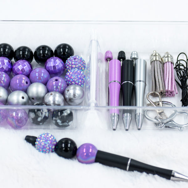 close up view of the Create your own - Keyring and Beadable Pens DIY kit - Purplicious