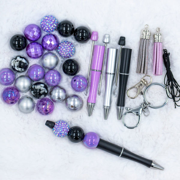 top view of the Create your own - Keyring and Beadable Pens DIY kit - Purplicious