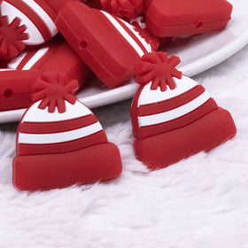 Red Beanie Winter Toboggan Silicone Focal Bead Accessory - 26mm x 27mm