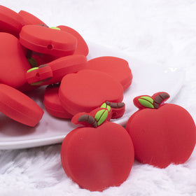 Red Apple Silicone Focal Bead Accessory - 30mm x 27mm