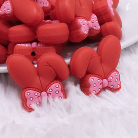 Red Bunny Ears Silicone Focal Bead Accessory - 26mm x 26mm