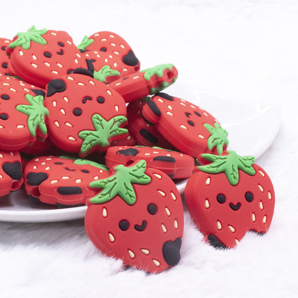 front view of Red Strawberry Silicone Focal Bead Accessory - 28mm x 32mm
