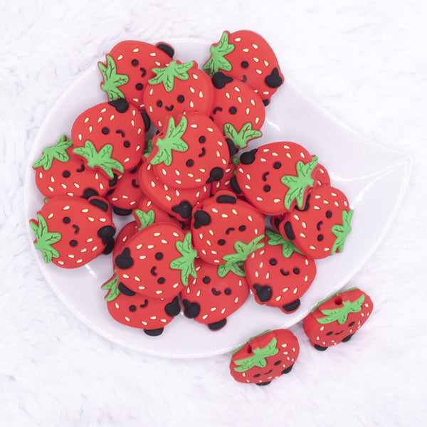 top view of Red Strawberry Silicone Focal Bead Accessory - 28mm x 32mm