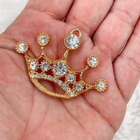 Gold Princess Crown Enamel Pendant 50*38mm