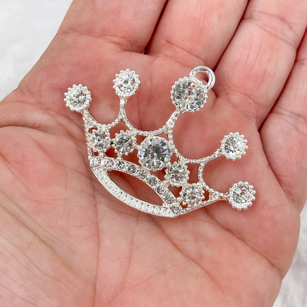 close up view of a Silver Princess Crown Enamel Pendant 50*38mm