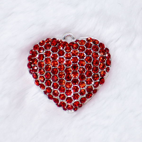 top view of a Red Rhinestone Heart Enamel Pendant 36*32mm