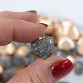 Silver Glitter Enamel Heart Charm 15mm