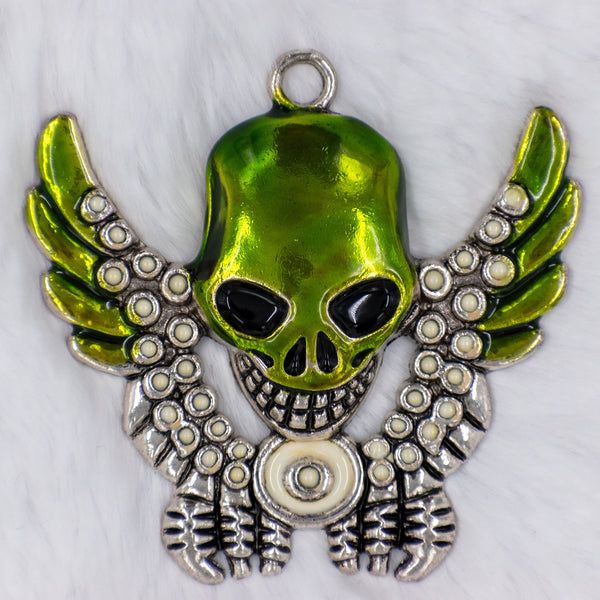 Top view of a Skull with Wings Antique Silver Plated Alloy Pendant 48x59x3mm
