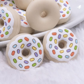 Donut with White Icing and Sprinkles Silicone Focal Bead Accessory - 28mm